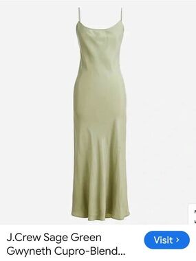 J. Crew Sage Green Slip Dress with Spaghetti Straps